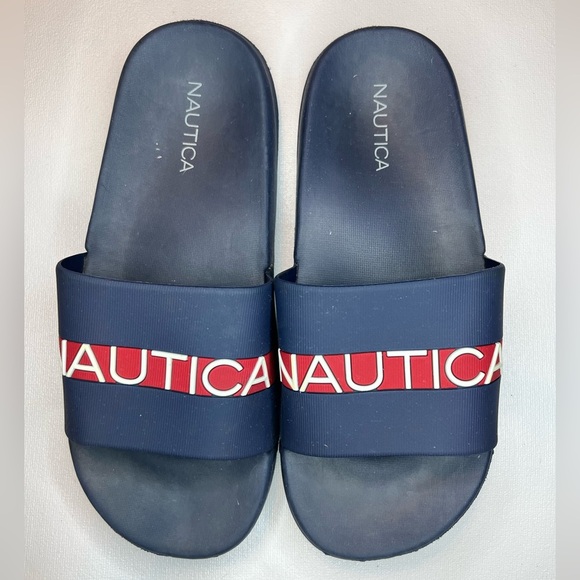 Nautica Men’s Logo Slide Sandals - Blue - Size 7 - Picture 1 of 3